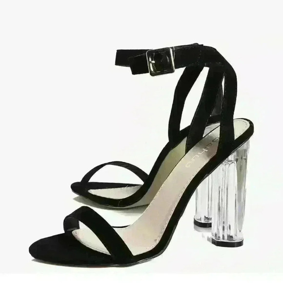 NIB Boohoo Women's Black Eva Suedette Two Part Cylinder Heels Sz 8 $58 - Picture 2 of 3